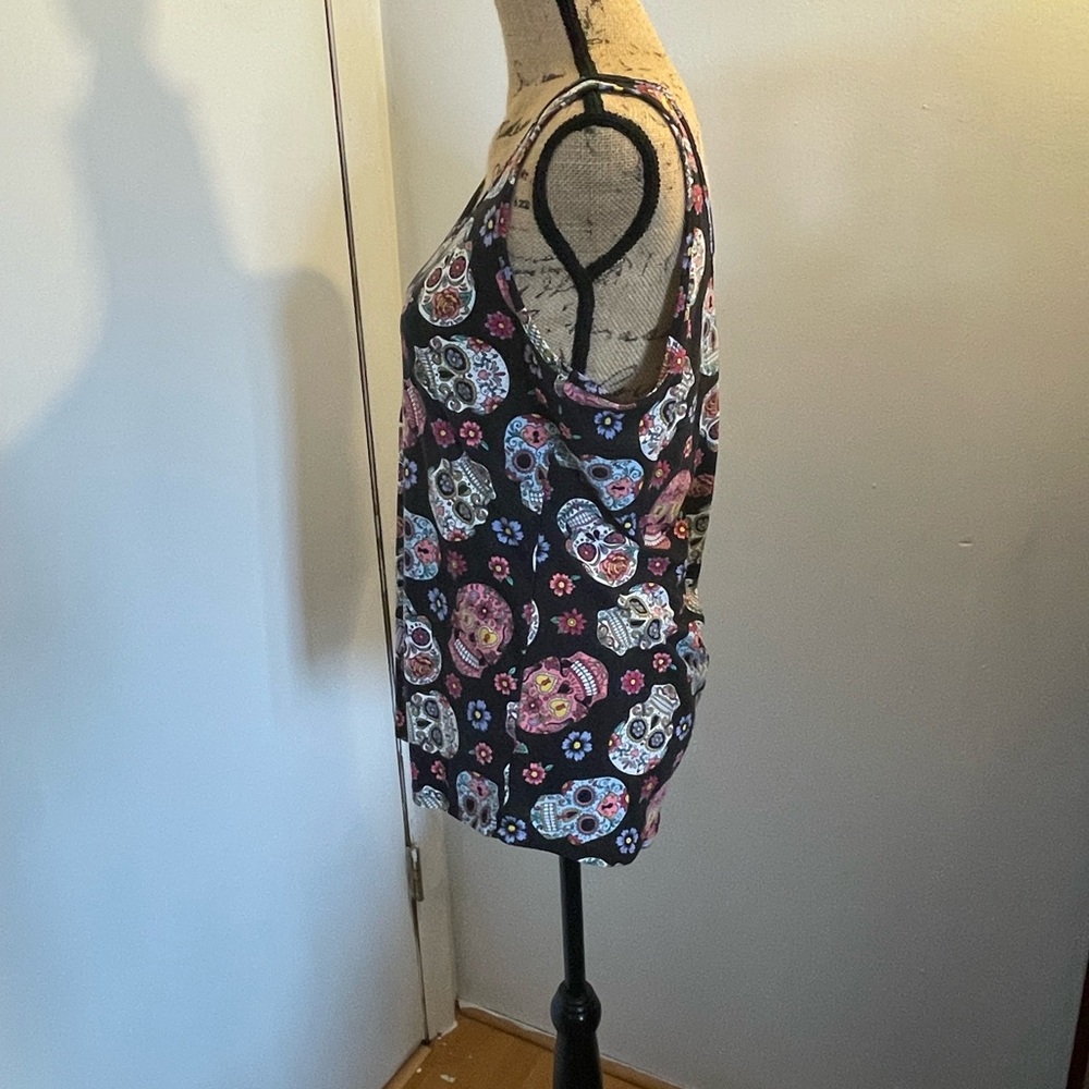 No Boundaries Black Tank Top with Colorful Sugar Skull Print - Picture 3 of 5